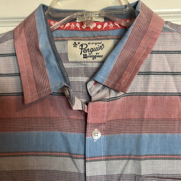 Original Penguin men’s striped short sleeve button down shirt size large - Picture 2 of 8